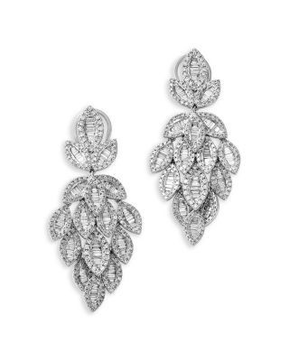 Bloomingdale's Fine Collection Diamond Round & Baguette Statement Drop Earrings in 14K White Gold, 2.50 tcw