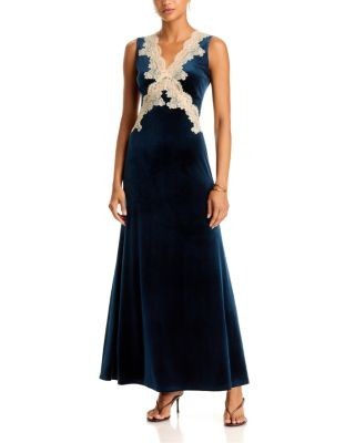 Aqua Velvet Lace Trim Slip Dress - Exclusive
