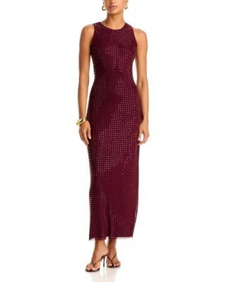 Aqua Crystal Mesh Sleeveless Maxi Dress - Exclusive