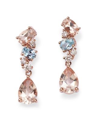 Bloomingdale's Fine Collection Morganite, Aquamarine, & Diamond Drop Earrings in 14K Rose Gold