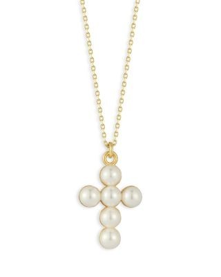 Aqua Pearl Cross Necklace, 16-18- Exclusive