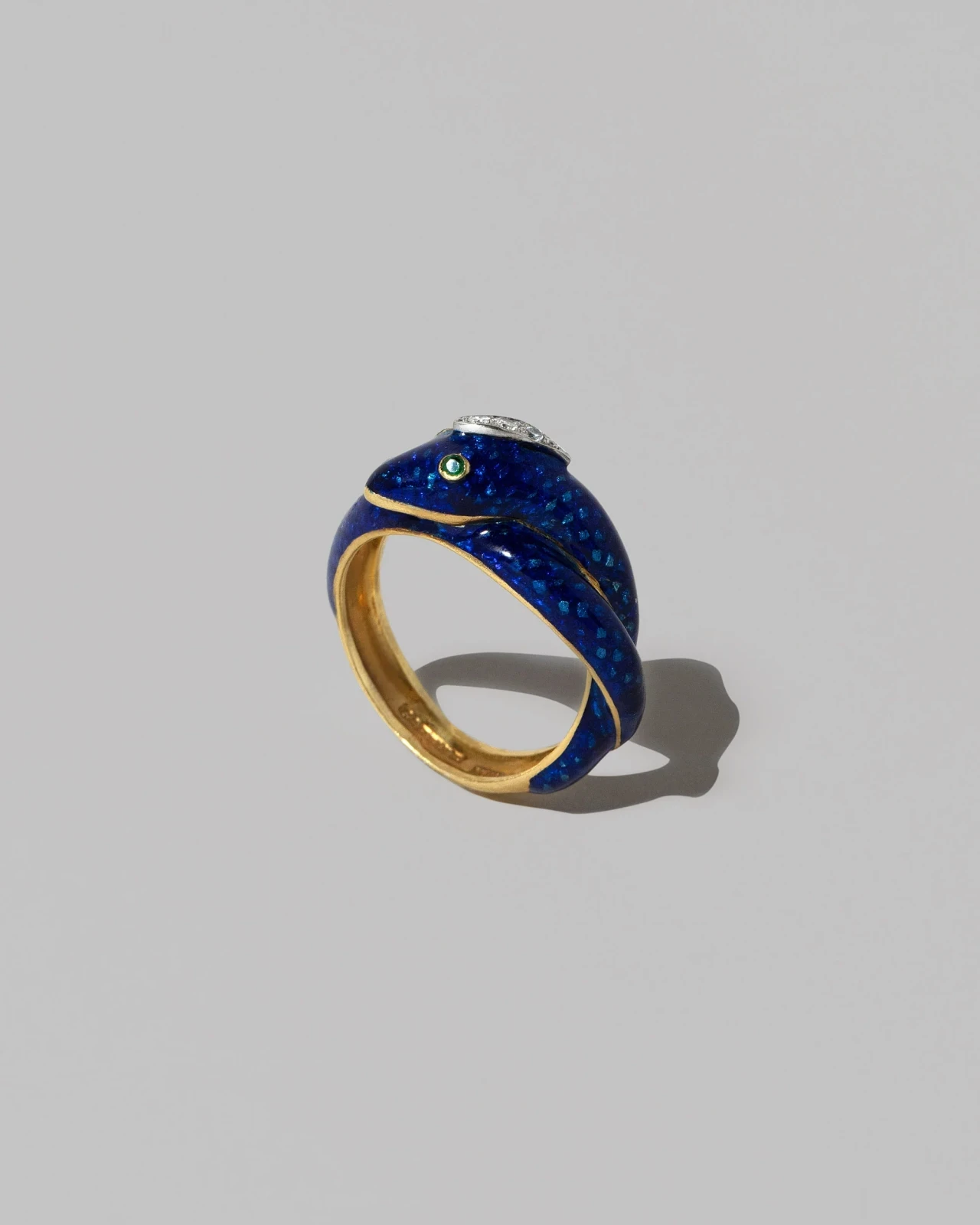 Vintage Cartier Diamond & Emerald Enamel Snake Ring