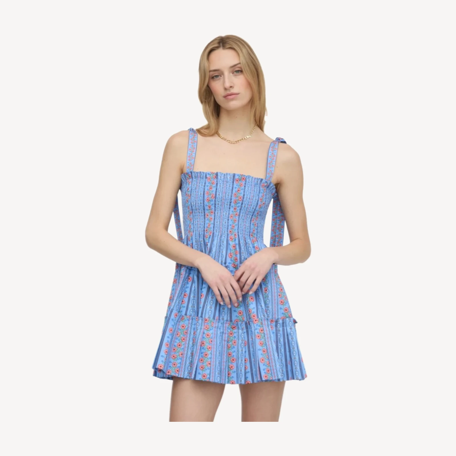 The Ribbon Charlotte Nap Dress - Blue Floral Batik Stripe
