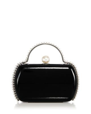 Aqua Imitation Pearl Trim Minaudiere Box Clutch - Exclusive