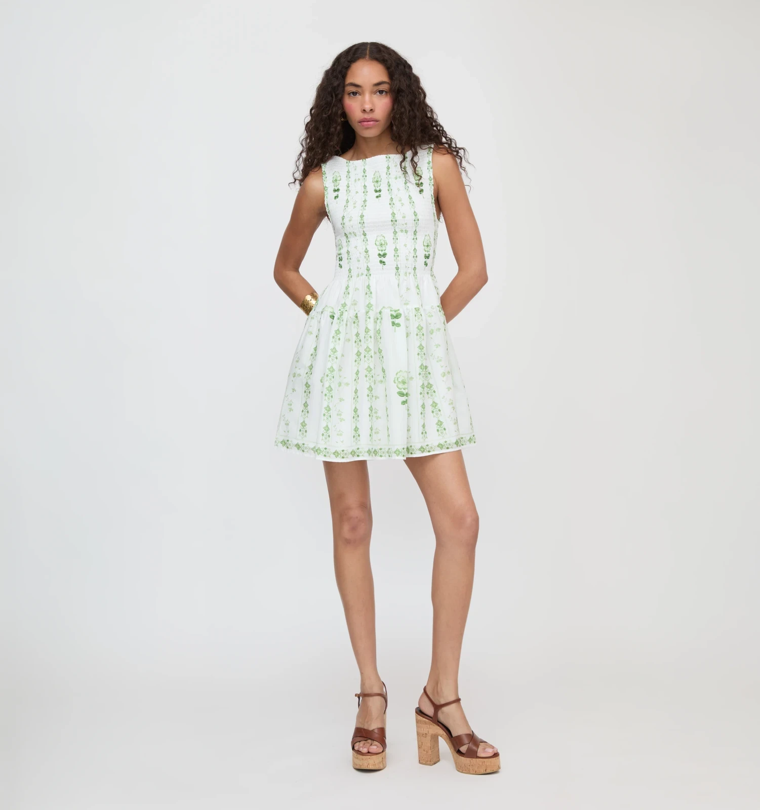 The Cosima Mini Nap Dress - White/Green Arcadia Border