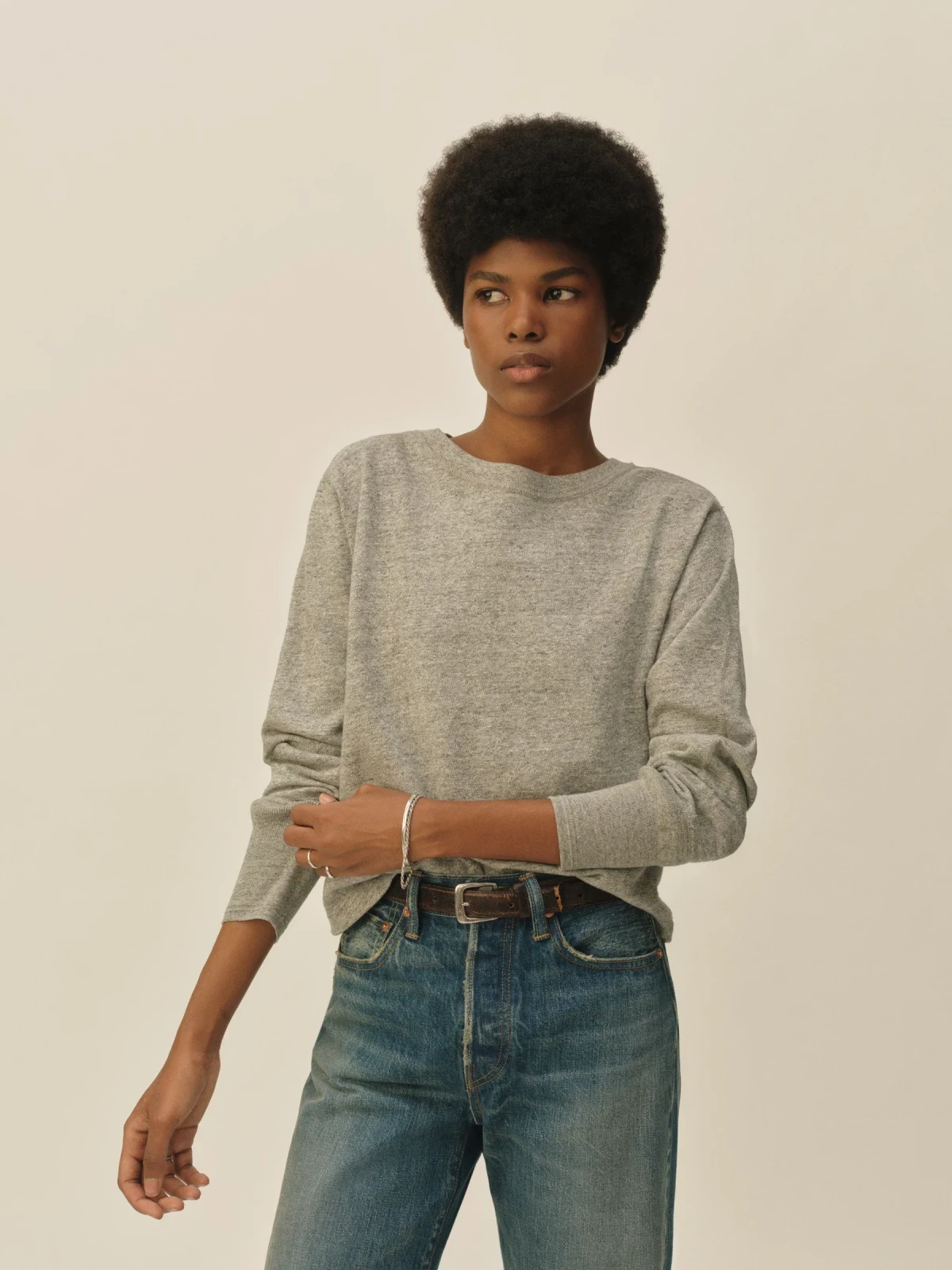 Heather Grey Field-Spec Boyfriend Crop Rugby Crew