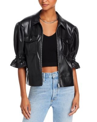 Cinq a Sept Faux Leather Puff Sleeve Jacket
