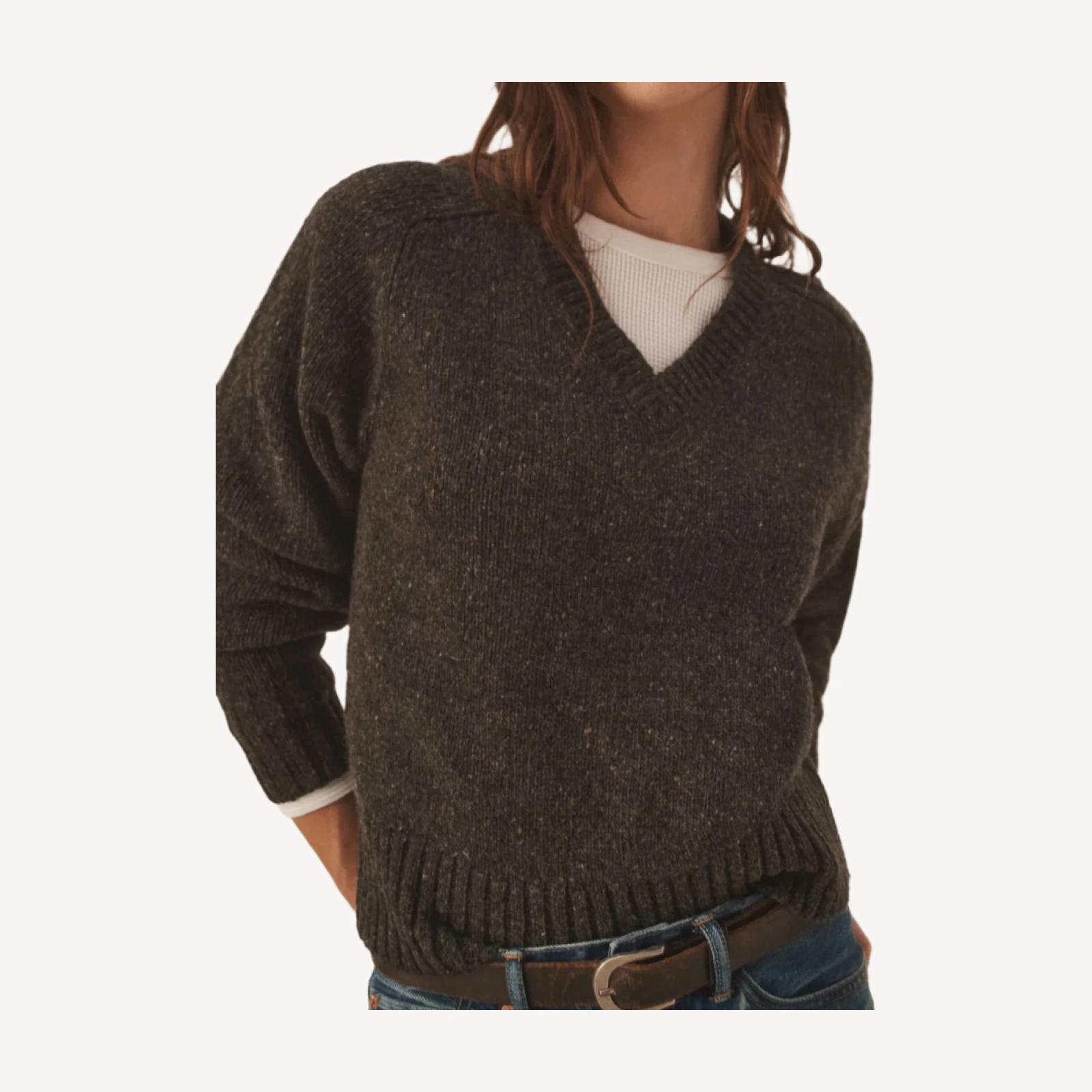 Cobblestone Seastack Wool Tweed V-Neck