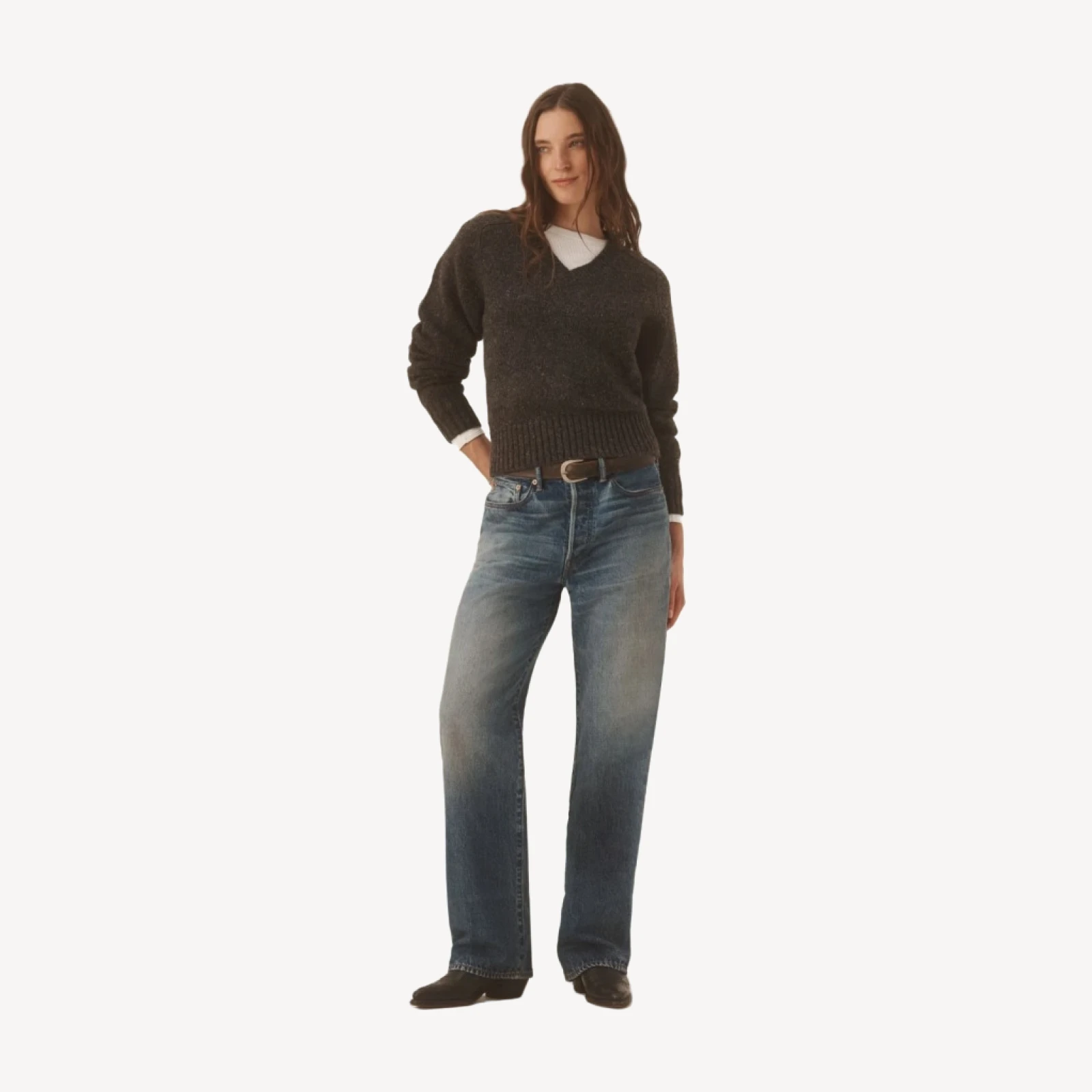 Cobblestone Seastack Wool Tweed V-Neck