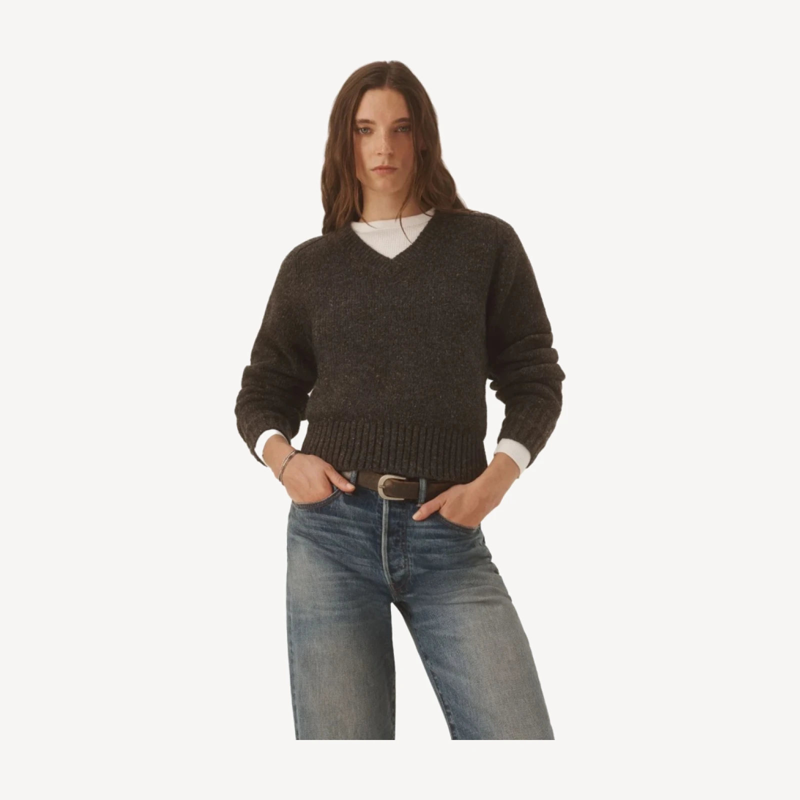Cobblestone Seastack Wool Tweed V-Neck