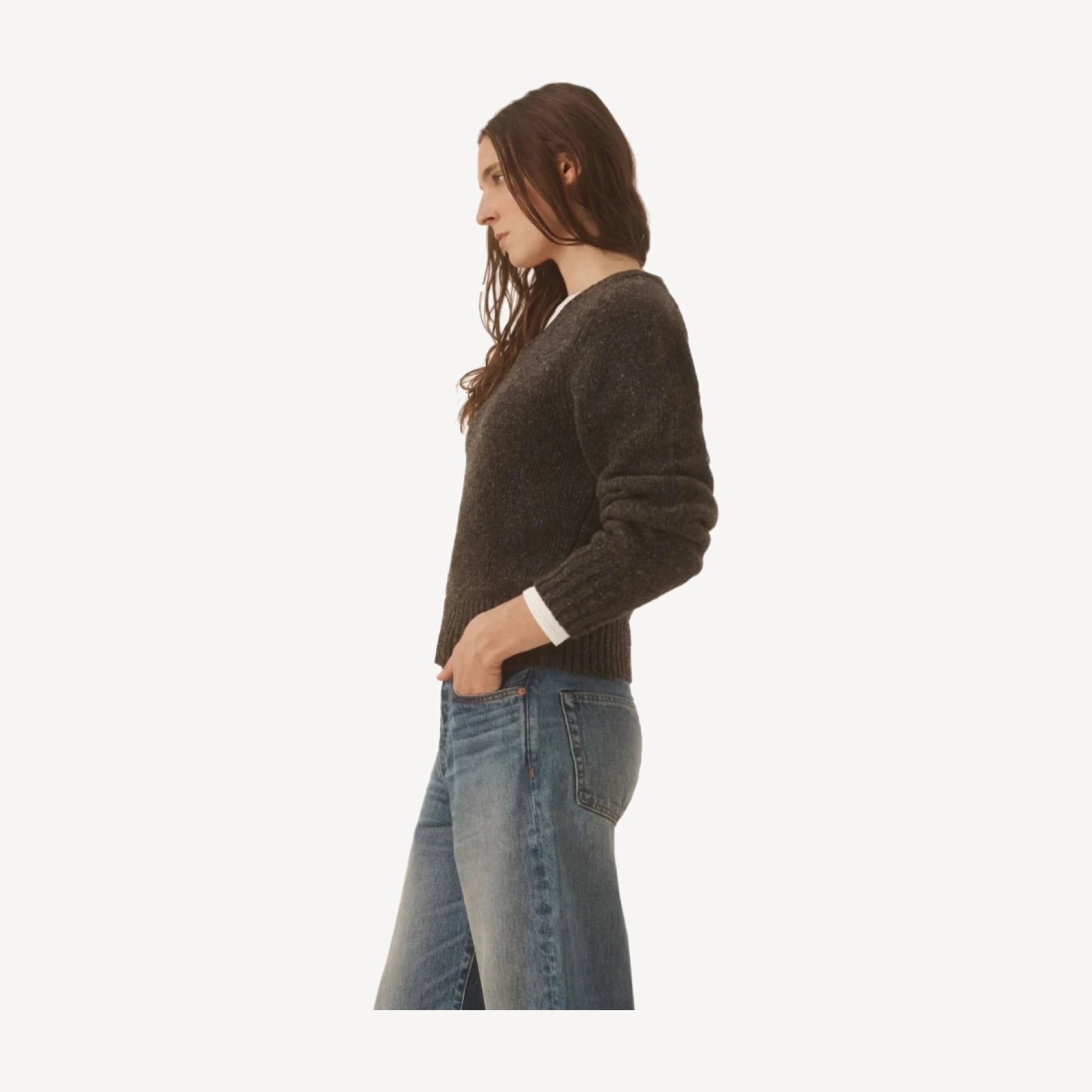 Cobblestone Seastack Wool Tweed V-Neck