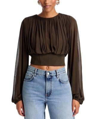 Simkhai Riley Gathered Cropped Long Sleeve Top