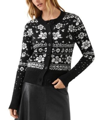 Karen Kane Floral Jacquard Crewneck Cardigan