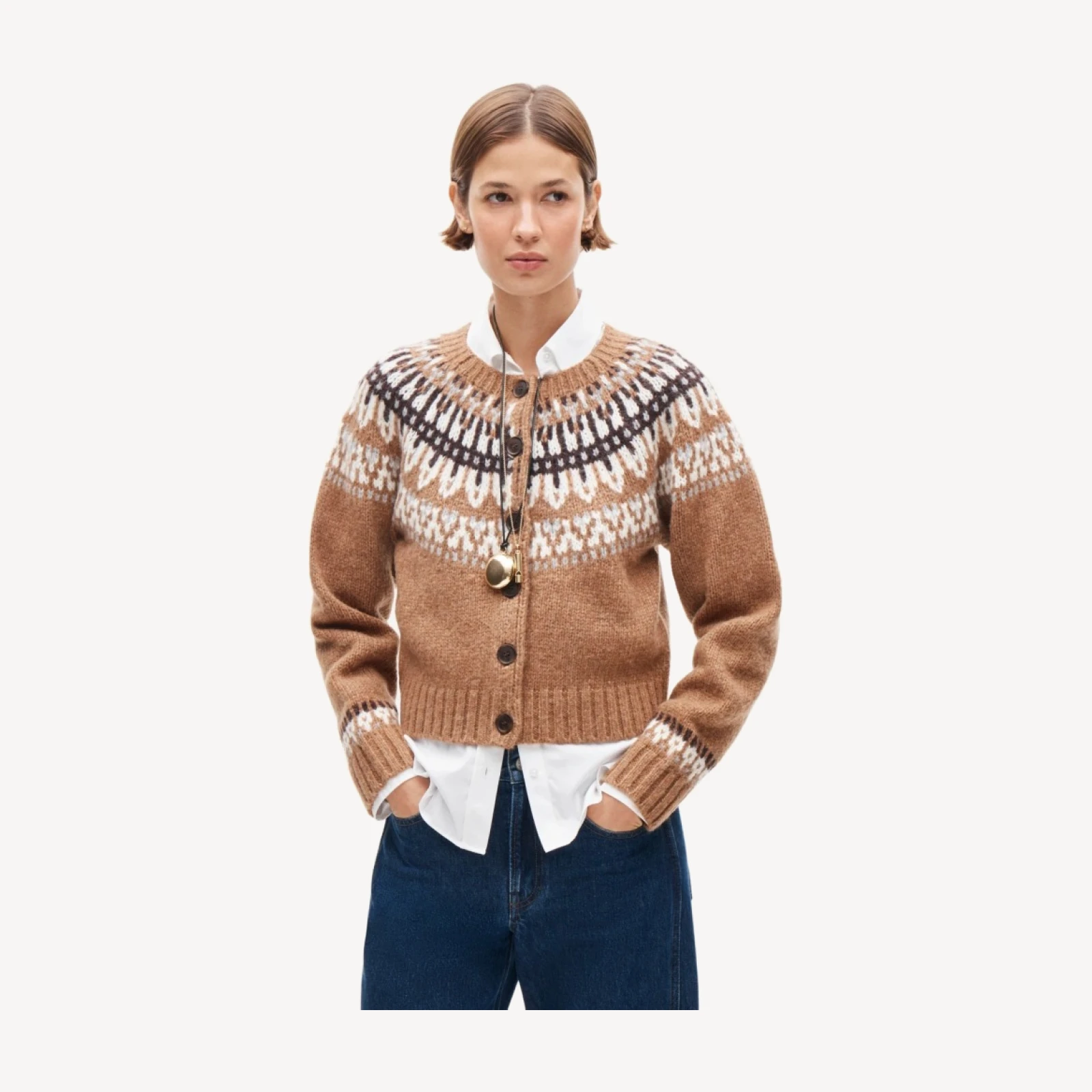 Fair Isle crewneck cardigan