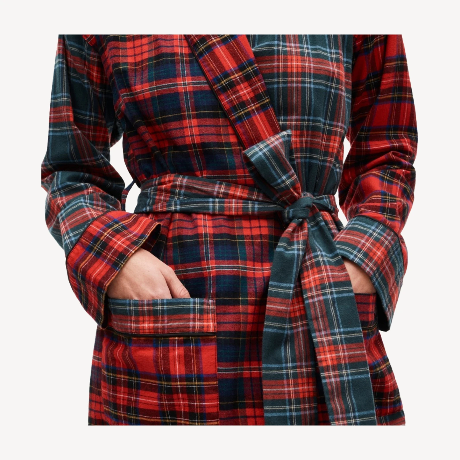 Flannel robe in mixed tartan