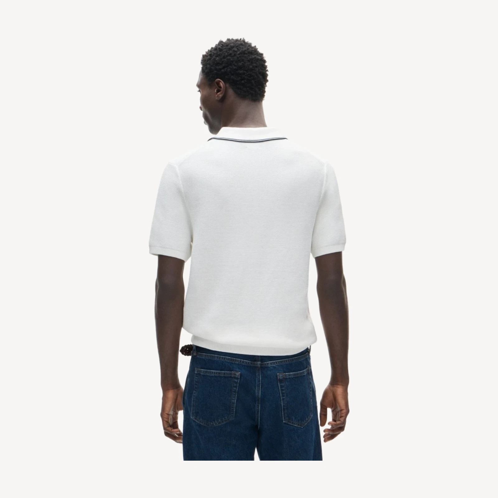 Short-sleeve tipped sweater-polo in lightweight Pima cotton