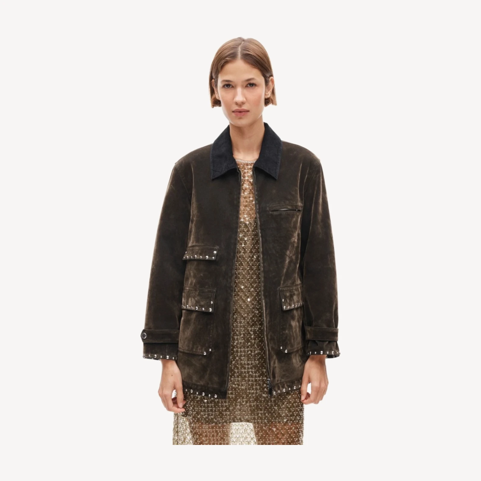 Women's studded Barn Jacket™ in flocked cotton twill
