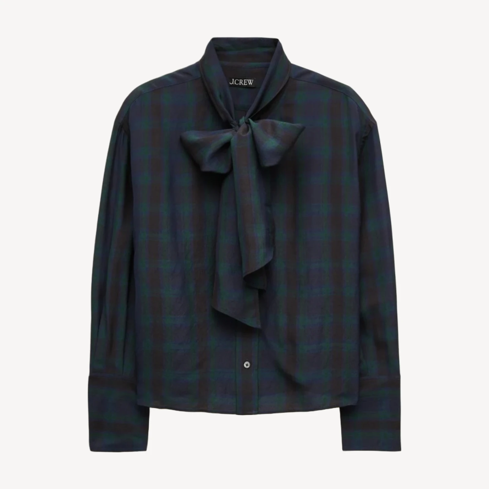 Bow button-up shirt in plaid georgette