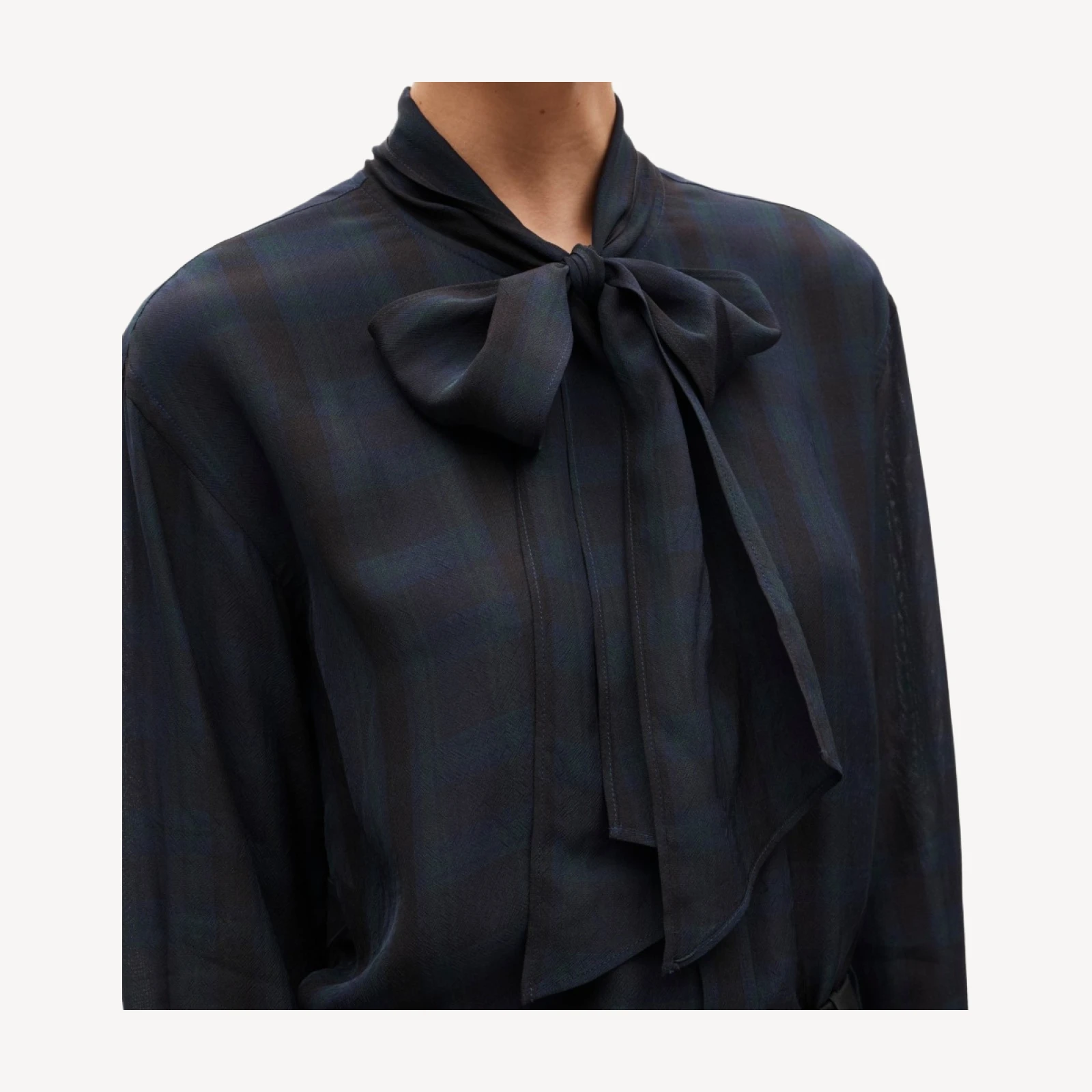 Bow button-up shirt in plaid georgette