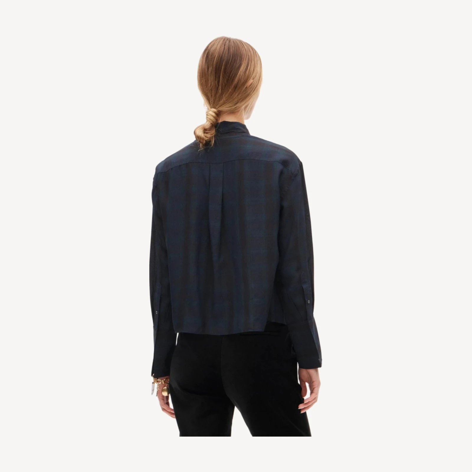 Bow button-up shirt in plaid georgette