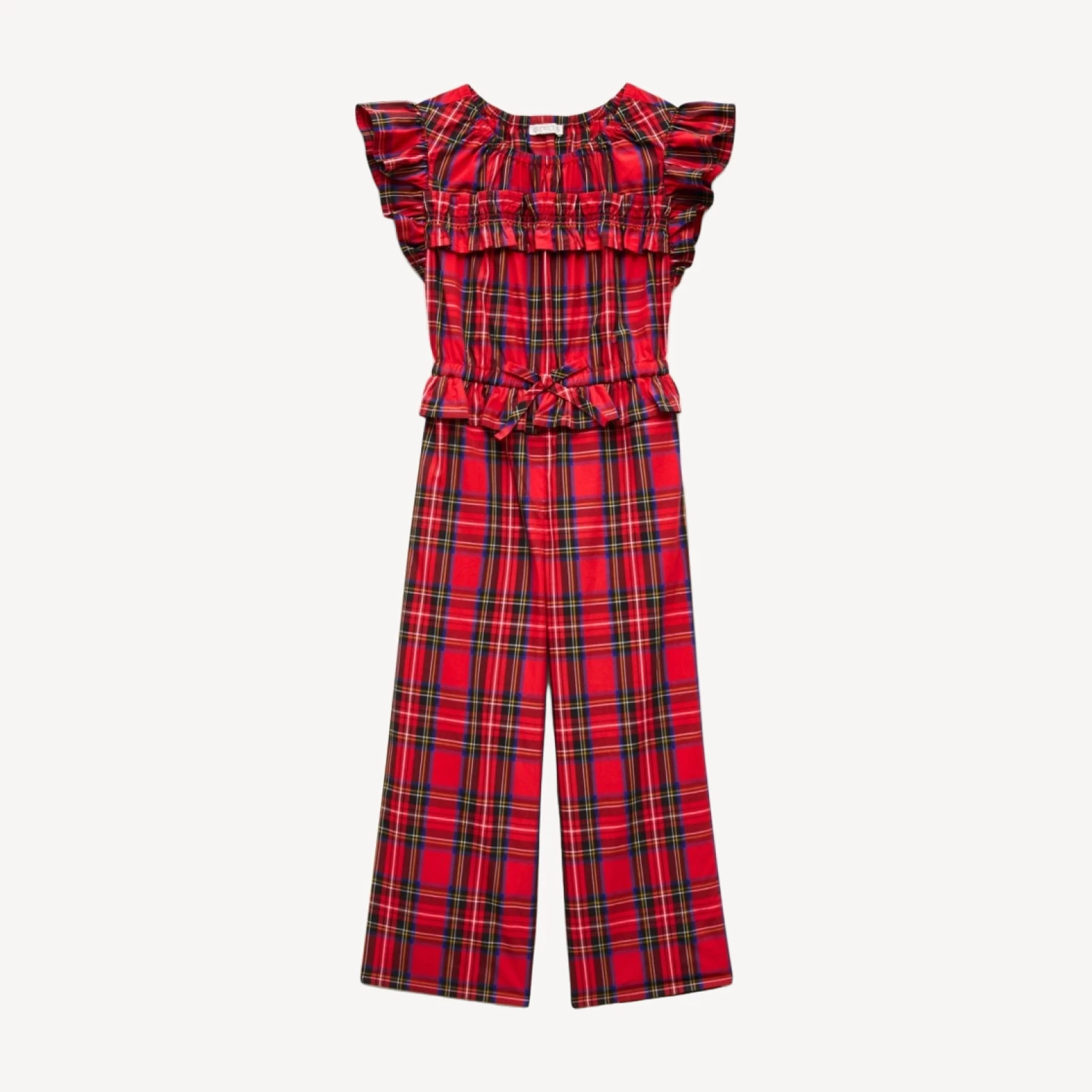 Girls' flutter-sleeve jumpsuit in Good Tidings plaid