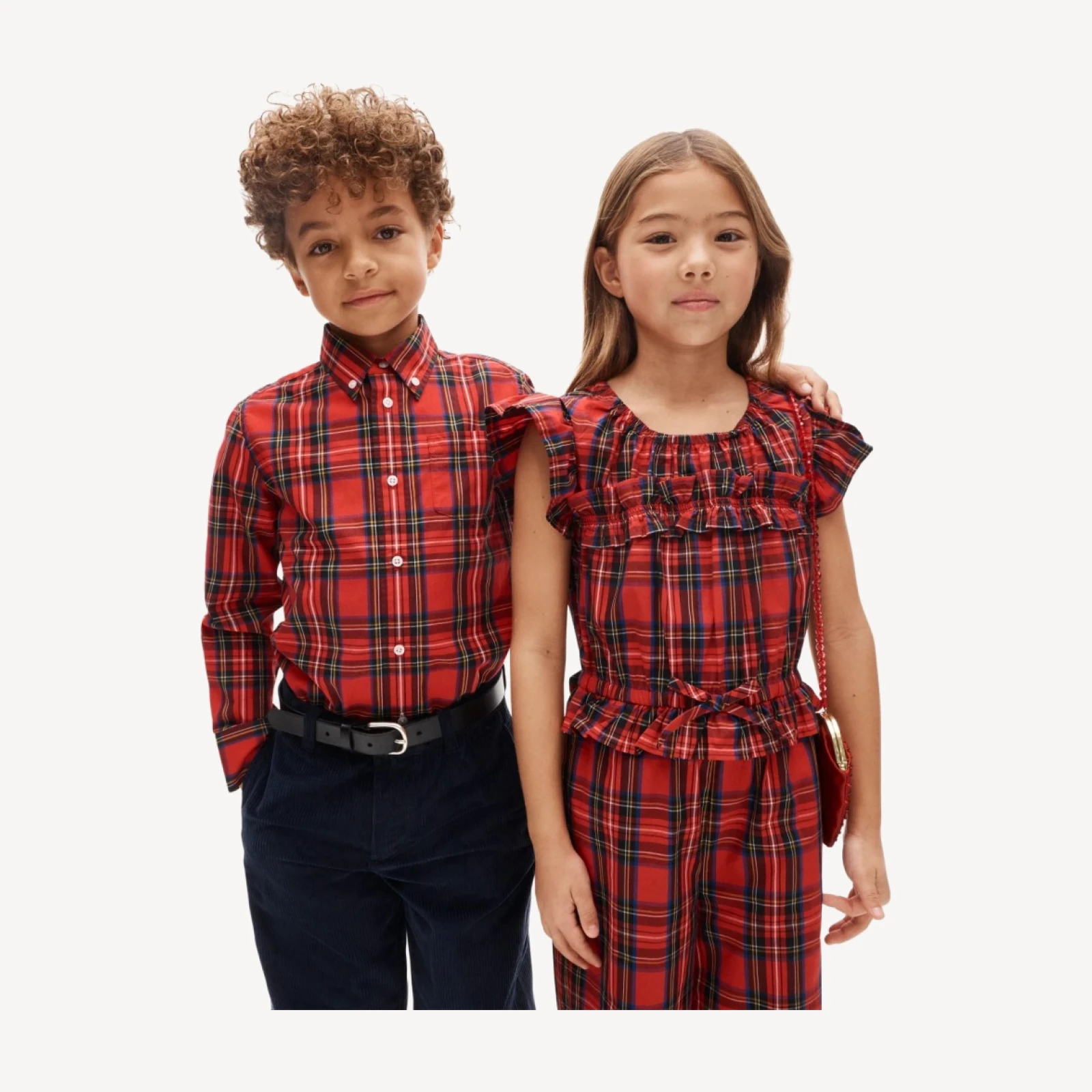 Girls' flutter-sleeve jumpsuit in Good Tidings plaid
