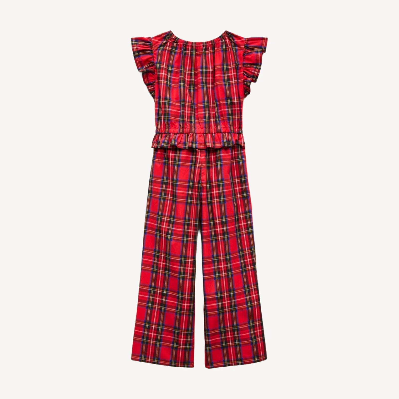 Girls' flutter-sleeve jumpsuit in Good Tidings plaid