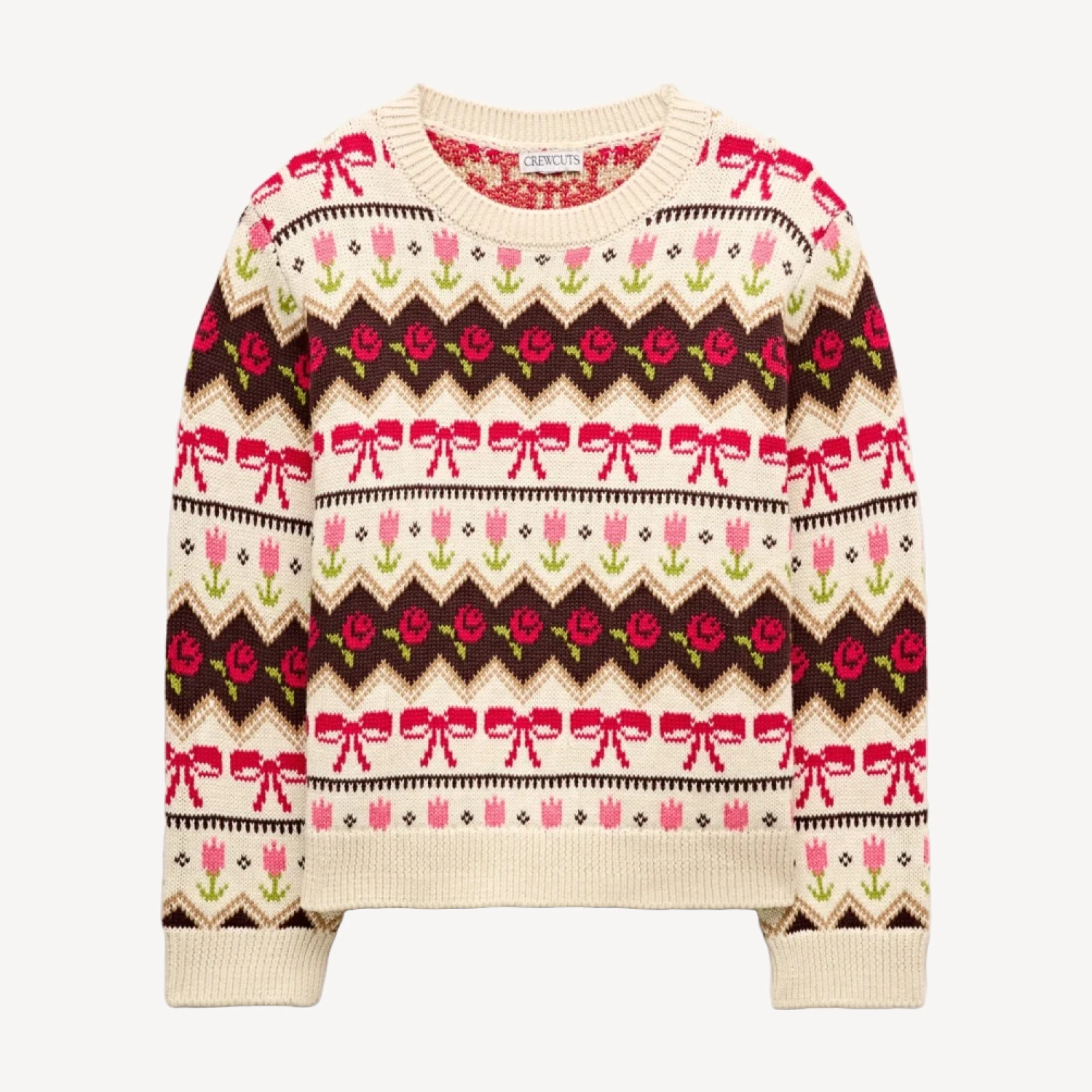 Girls' rose Fair Isle sweater in cotton