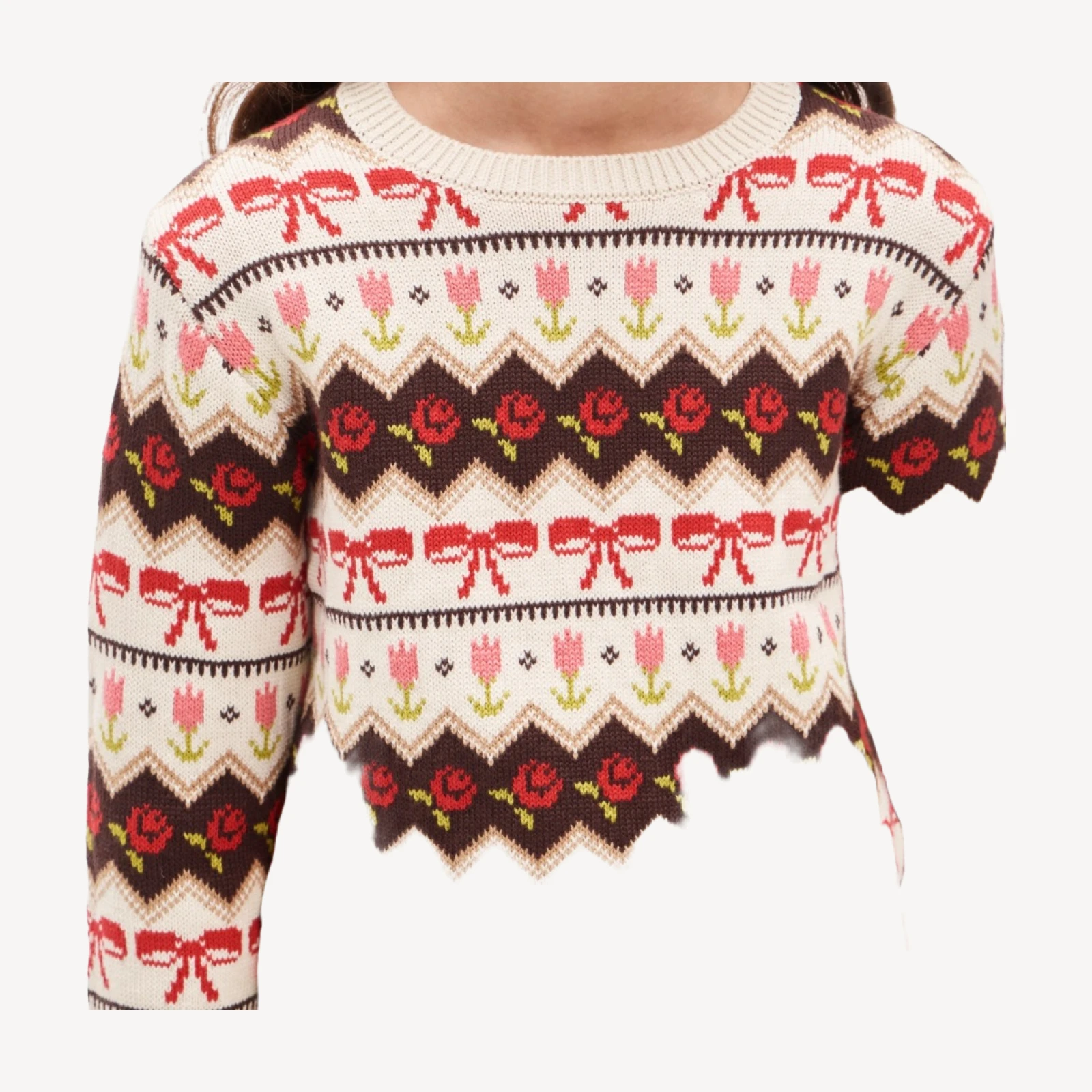 Girls' rose Fair Isle sweater in cotton