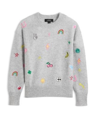 Aqua Girls' Knitted Crewneck Pullover Embroidered Cashmere Sweater, Big Kid - Exclusive