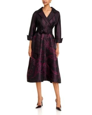 Teri Jon by Rickie Freeman Jacquard Paisley Double Breasted Dress