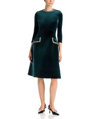 Teri Jon by Rickie Freeman Embellished Velvet A-Line Dress