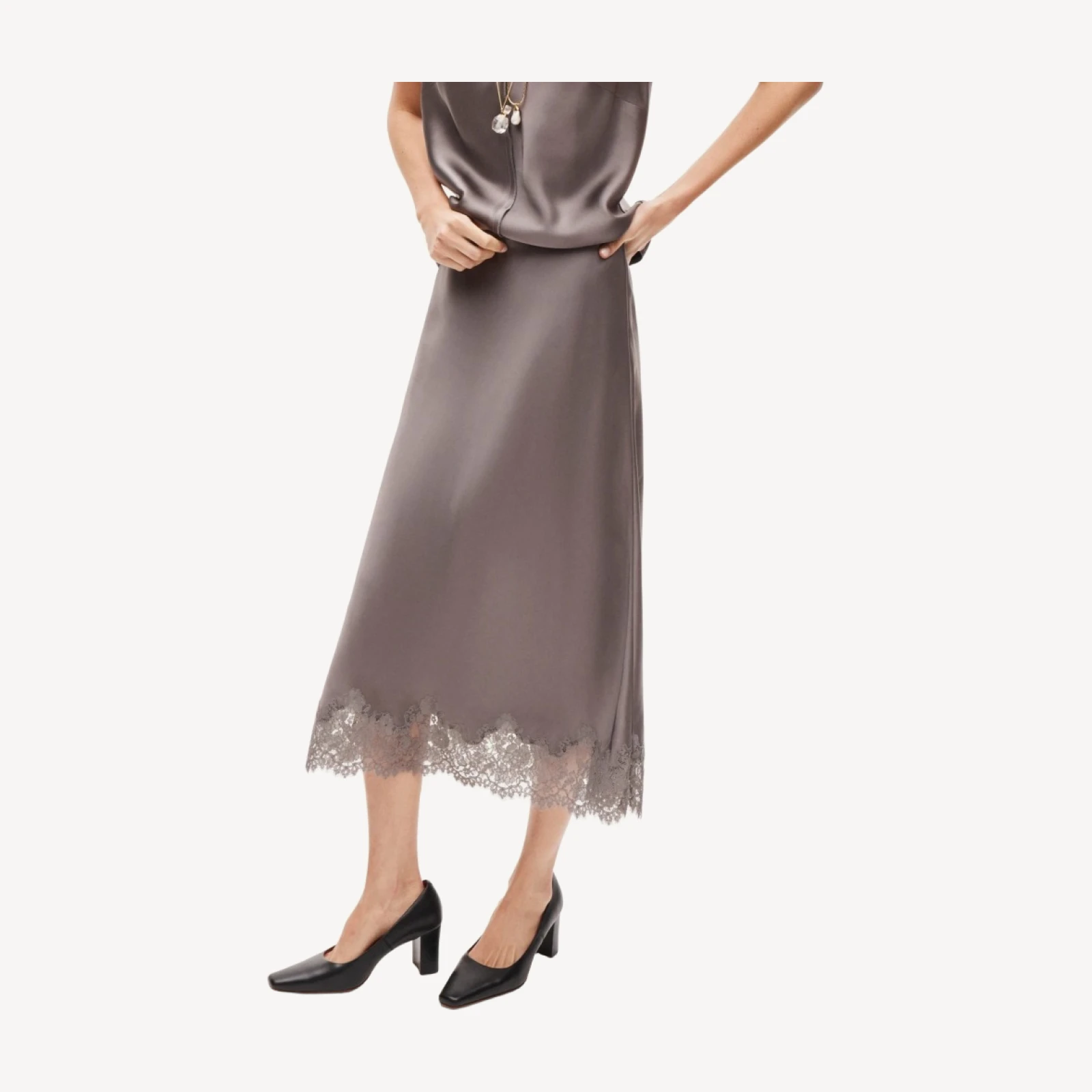Gwyneth lace column slip skirt in double-faced satin