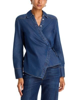 Veronica Beard Perezzi Asymmetric Tie Waist Denim Shirt