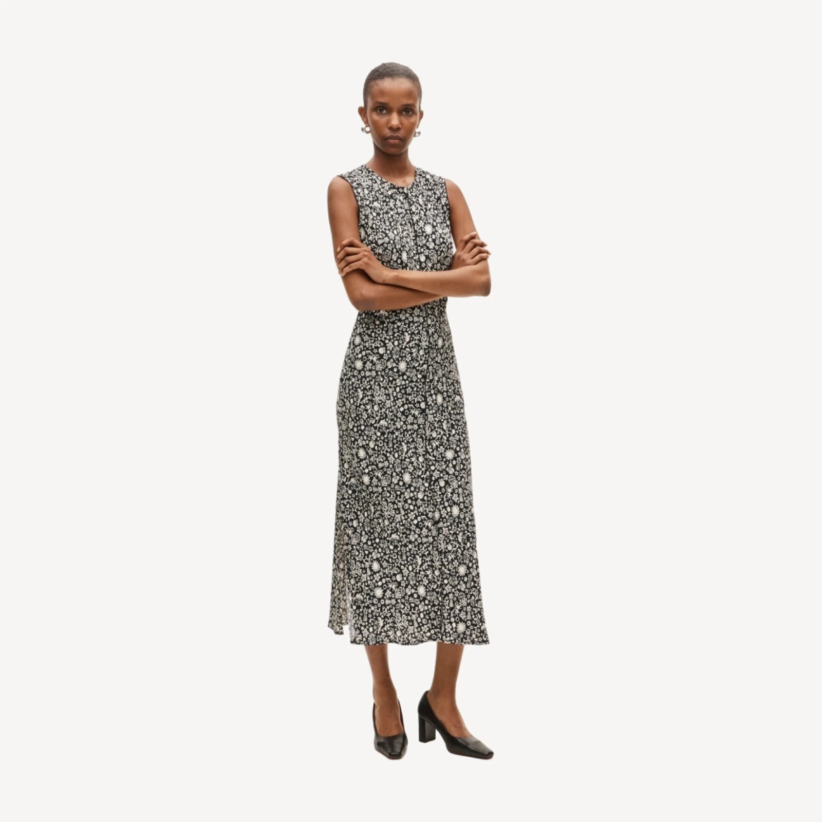 Column slip dress in floral crepe de chine