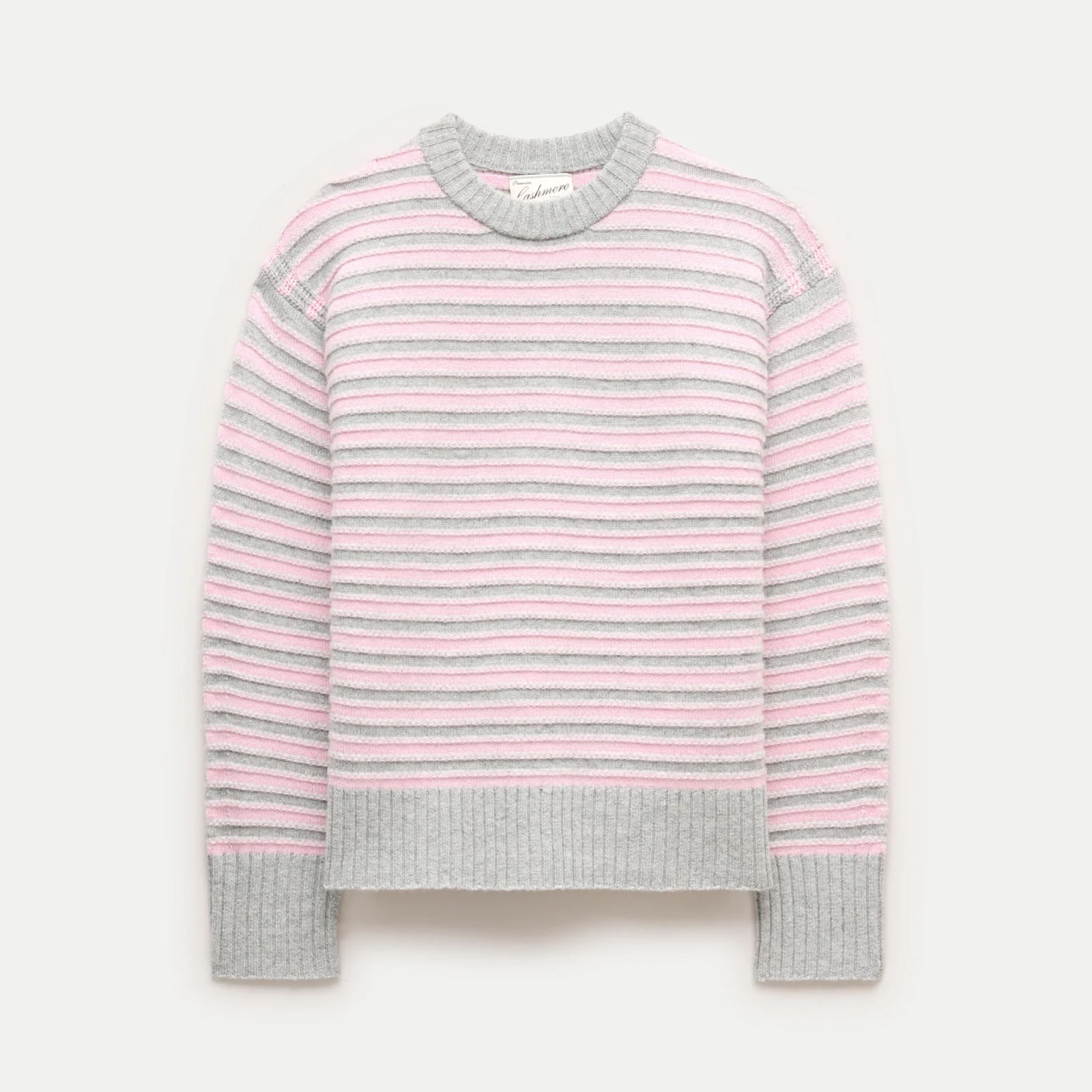 Oversized cashmere crewneck sweater in textured stripe