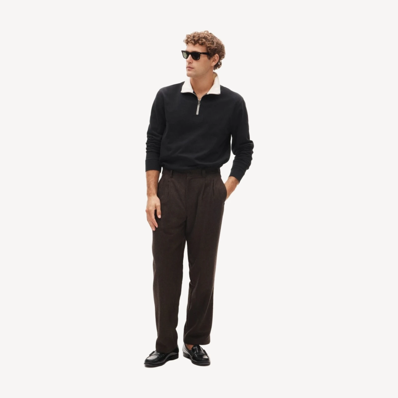 Relaxed-fit double-pleated trouser in wool blend