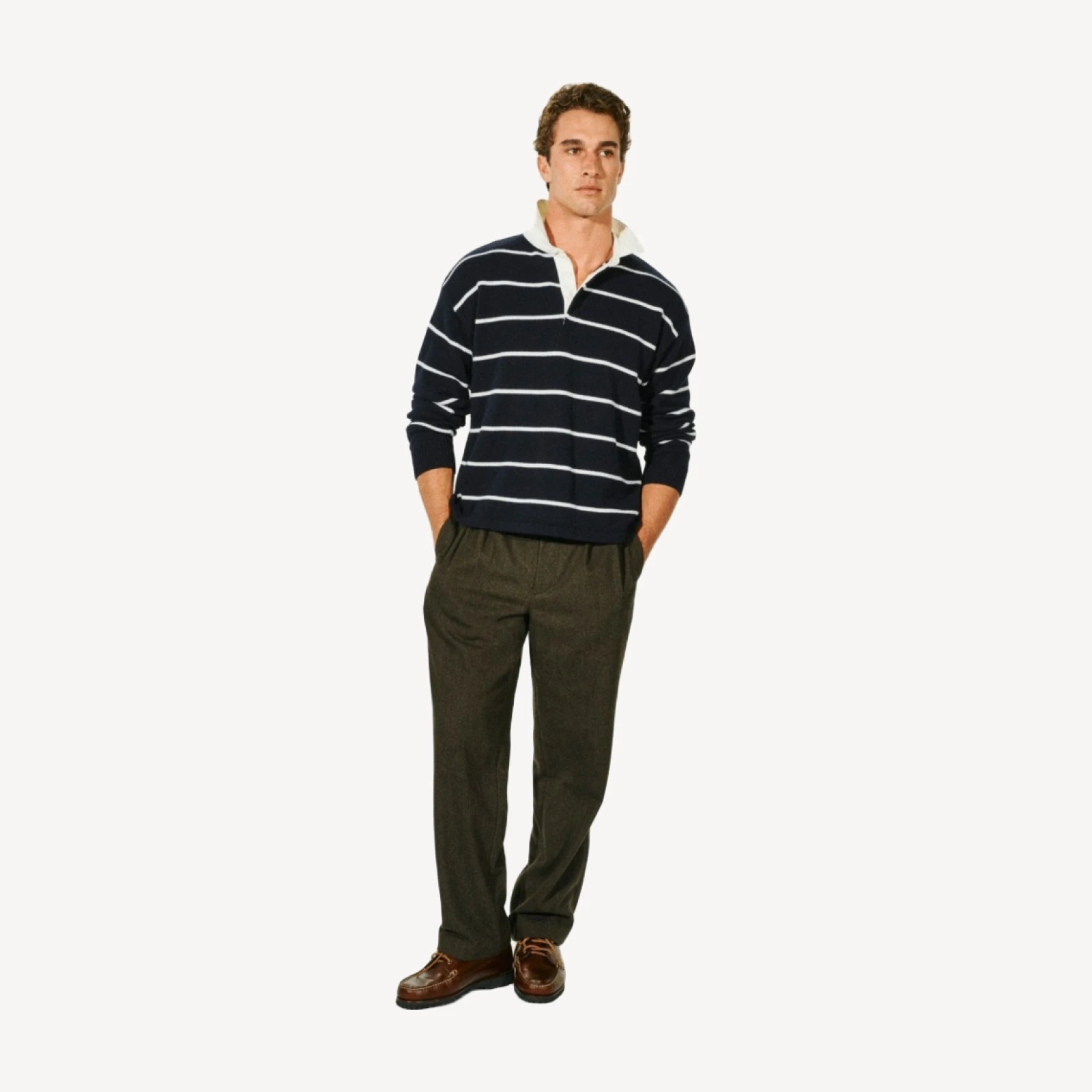 Relaxed-fit double-pleated trouser in wool blend