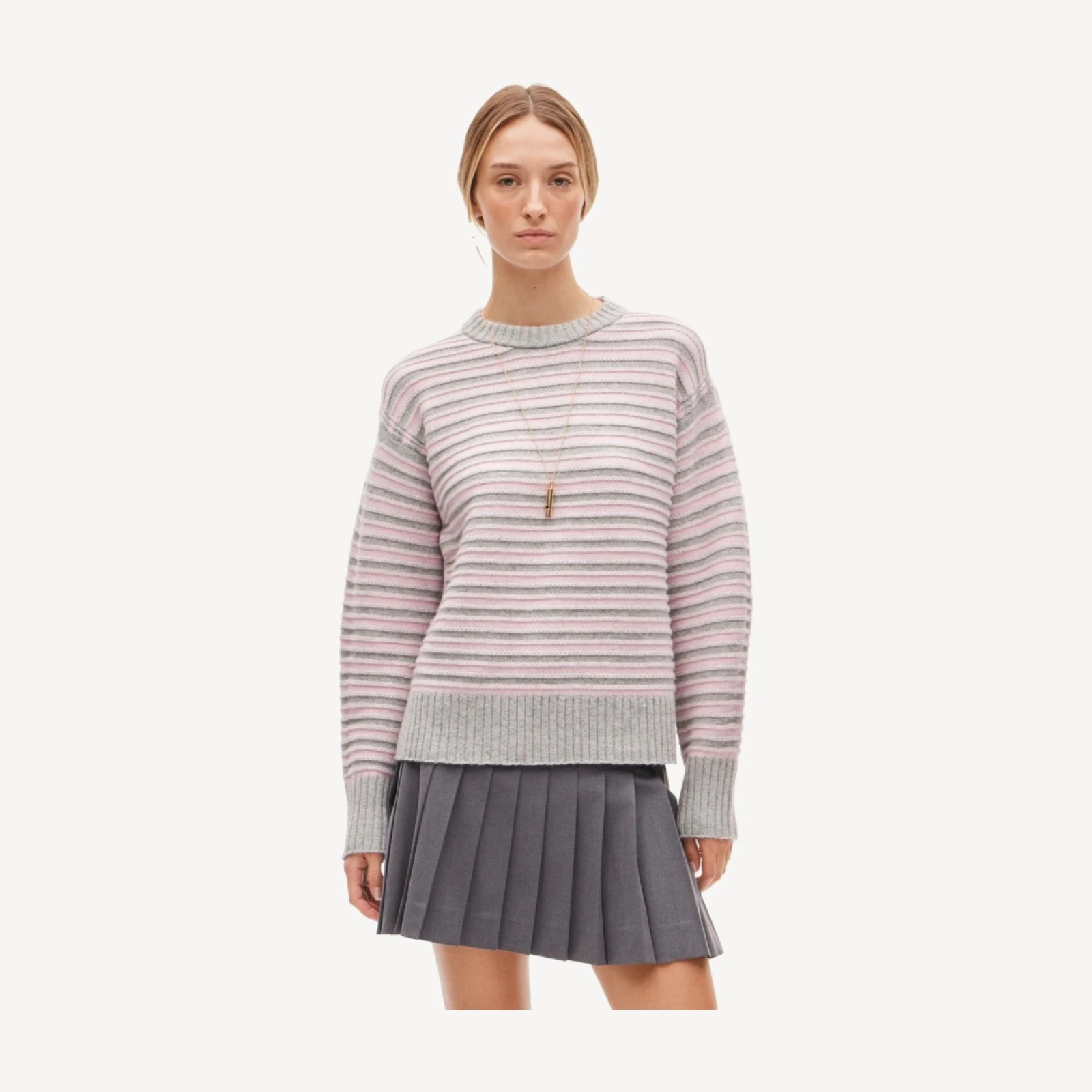 Oversized cashmere crewneck sweater in textured stripe