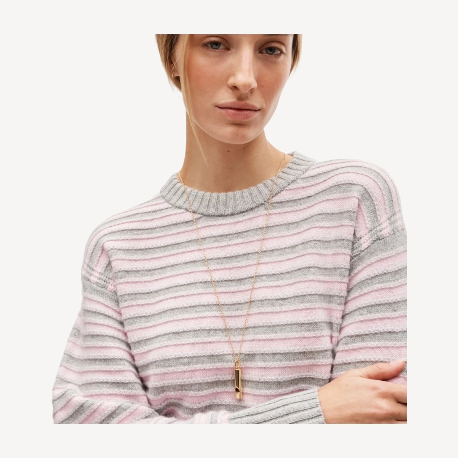 Oversized cashmere crewneck sweater in textured stripe