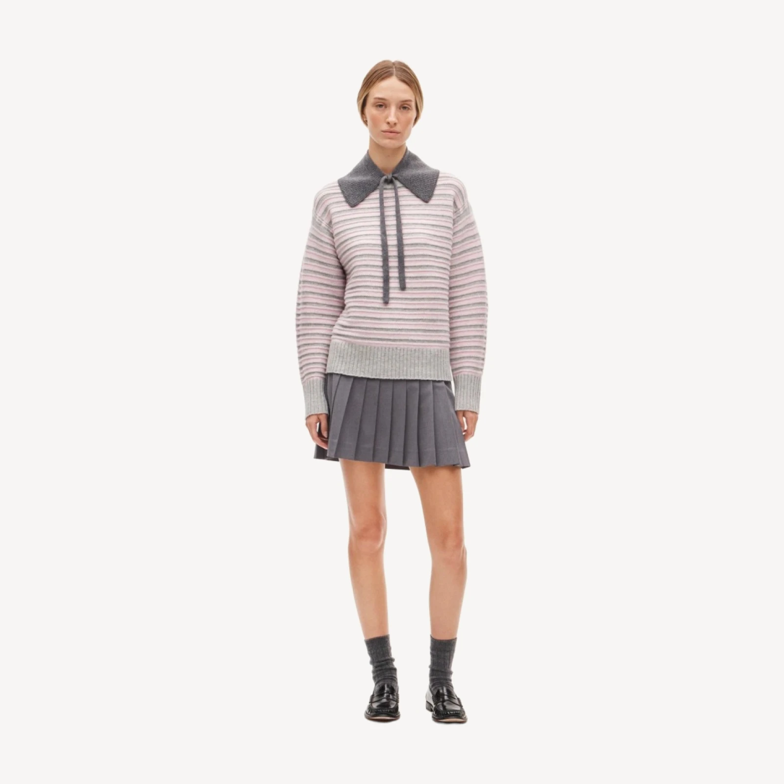 Oversized cashmere crewneck sweater in textured stripe