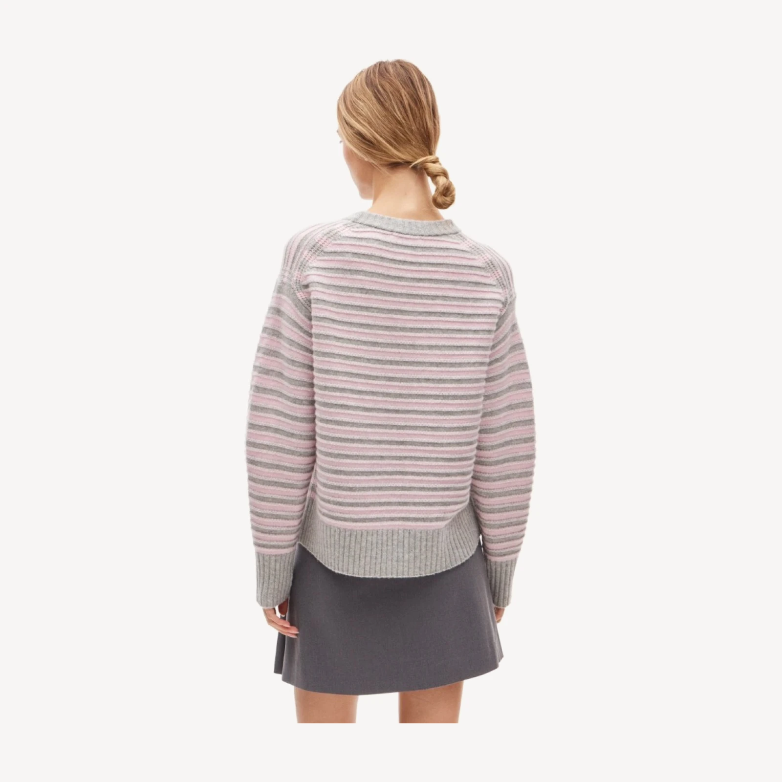 Oversized cashmere crewneck sweater in textured stripe
