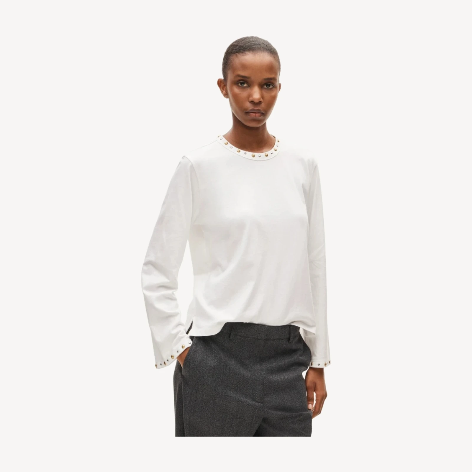 Embellished boyfriend jersey relaxed long-sleeve T-shirt