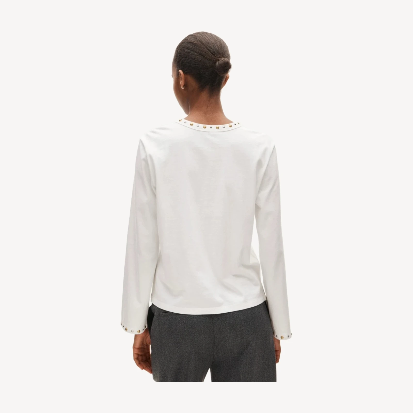 Embellished boyfriend jersey relaxed long-sleeve T-shirt