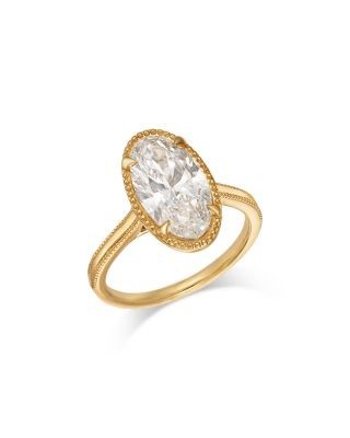 Bloomingdale's Fine Collection Luxe Collection Certified Lab Grown Diamond Oval Cut Milgrain Engagement Ring in 18K Yellow Gold, 3.0 tcw