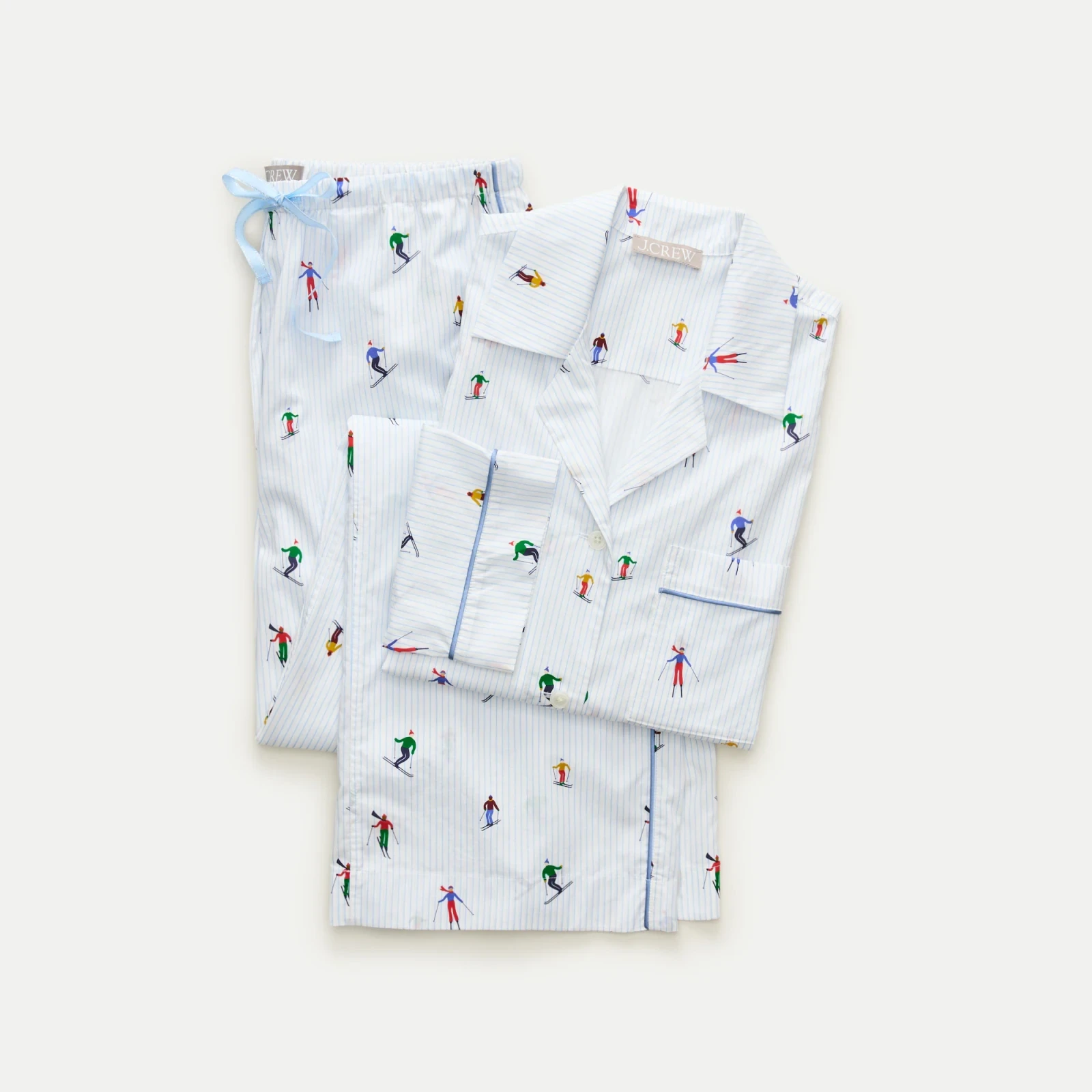 Long-sleeve pajama pant set in cotton poplin ski print