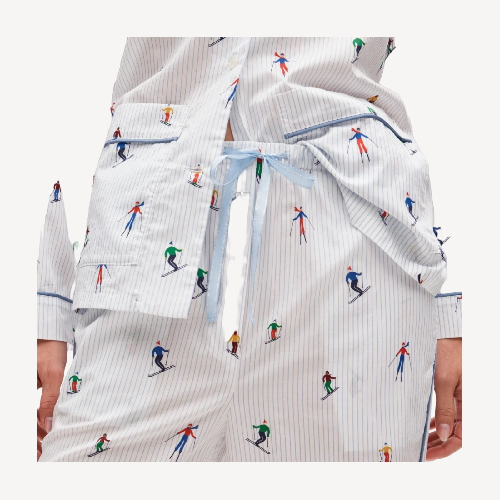 Long-sleeve pajama pant set in cotton poplin ski print