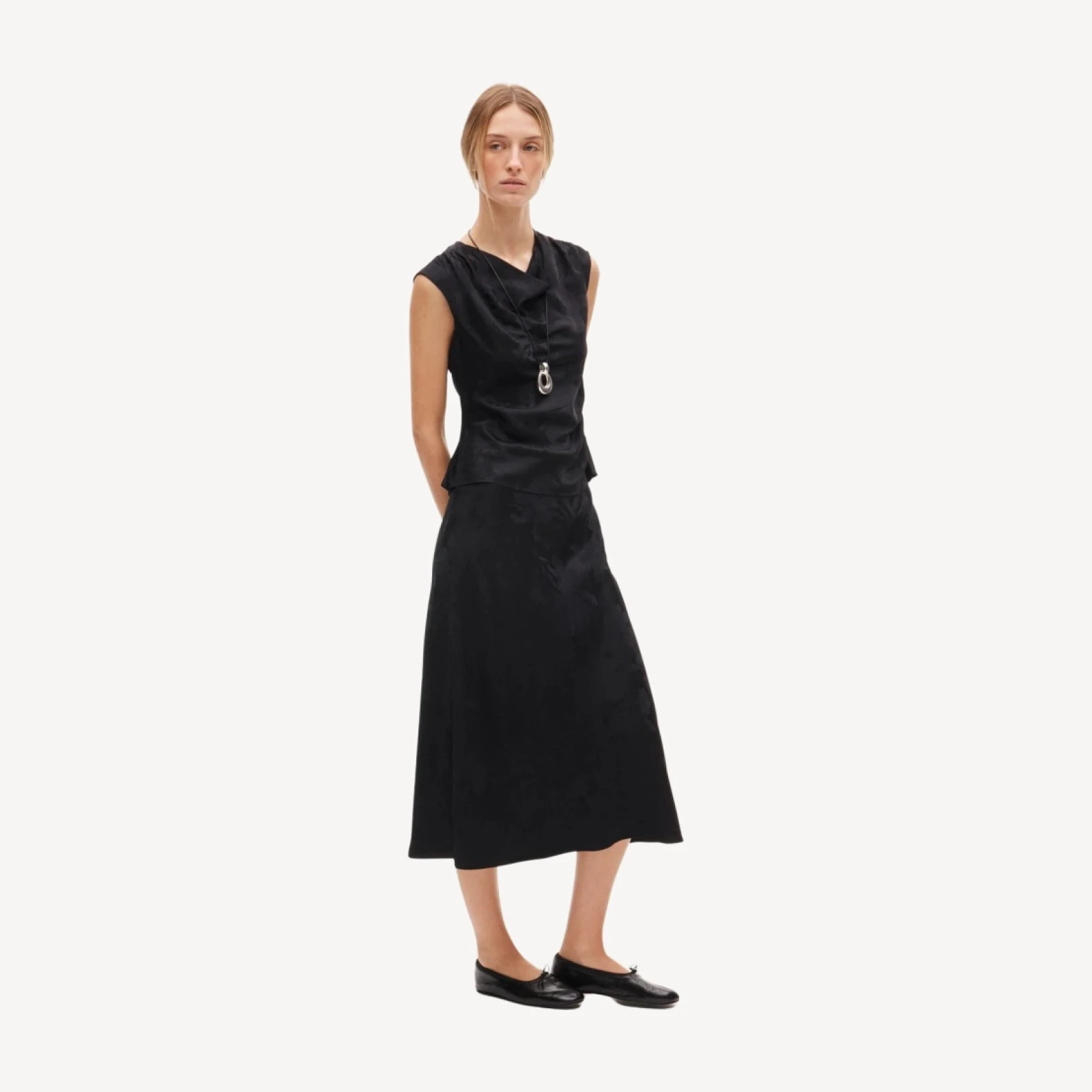 Gwyneth lace column slip skirt in double-faced satin jacquard