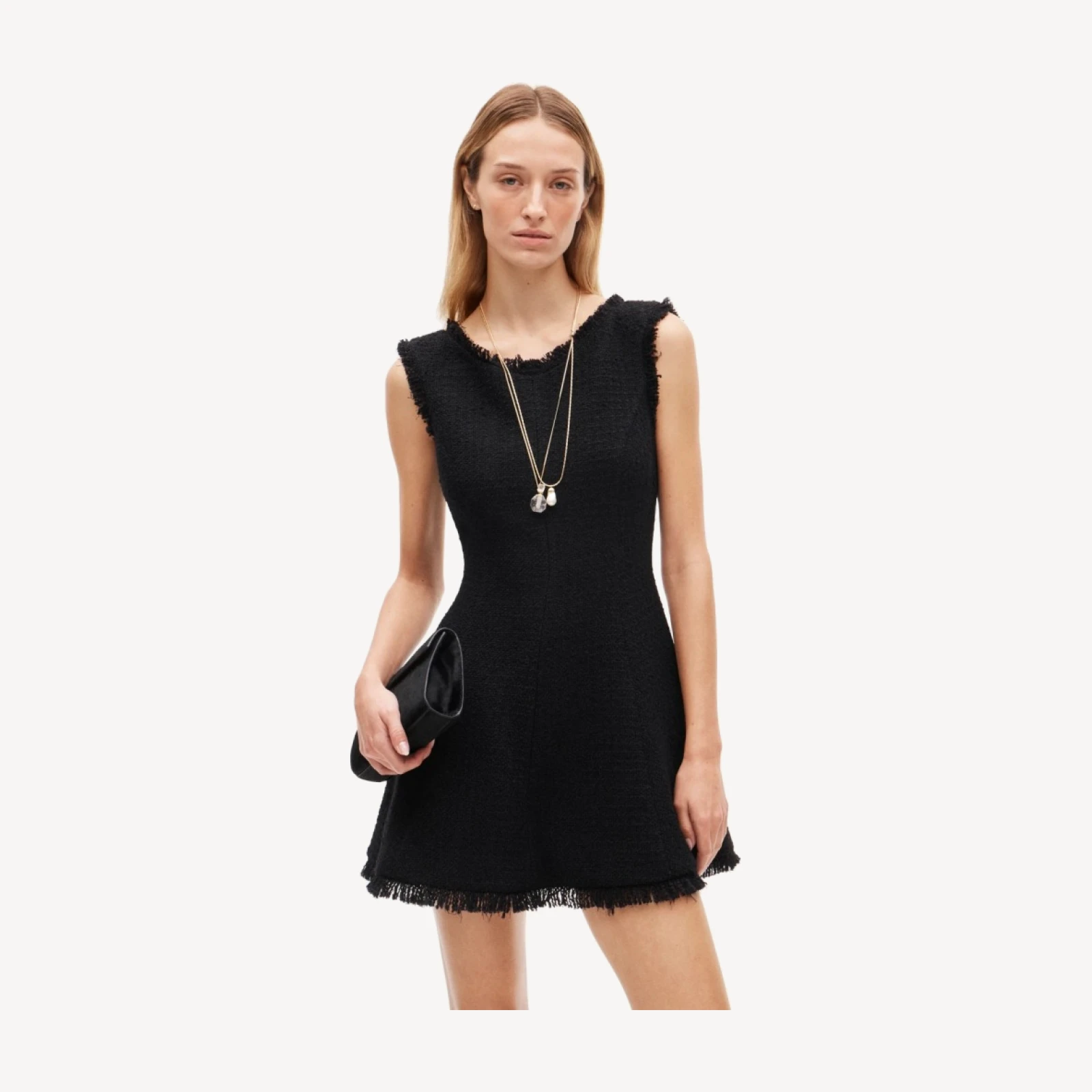Mini V-neck dress in fringe tweed