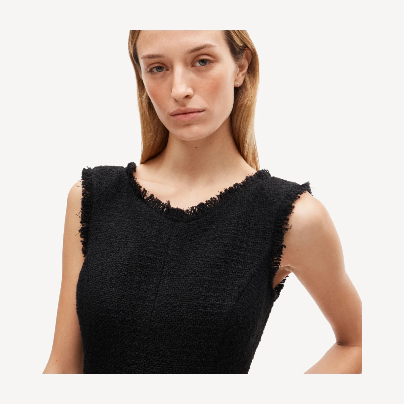 Mini V-neck dress in fringe tweed